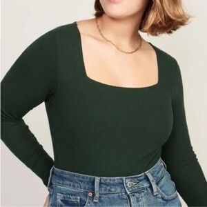 Old Navy Green Ribbed Bodysuit with long sleeves and square neckline NWT